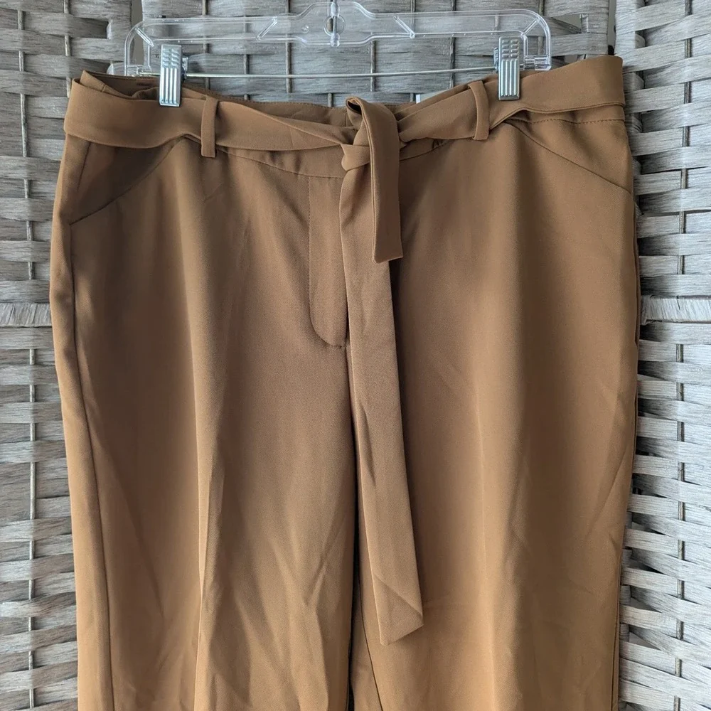 Chico's Drapey Wide Leg Camel Brown Tie Waist Trousers XL *Unfinished Hem